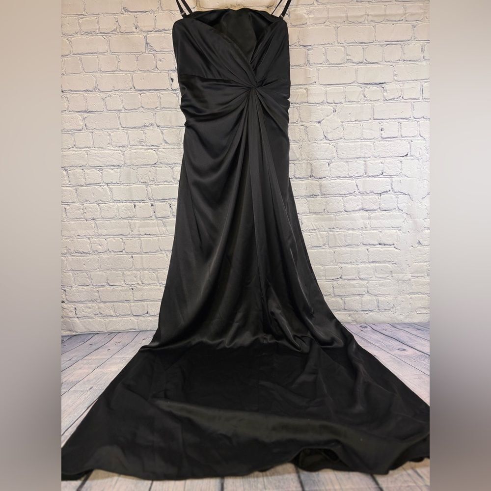 LAUREN RALPH LAUREN EVENING Black Satin Minimalist Classic Strapless Gown 12